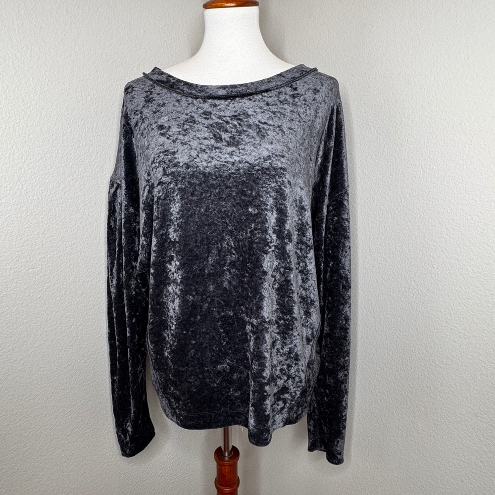 WE THE FREE Milan Layering Top M Crushed Velvet Velour Dark Gray Dolman Sleeves